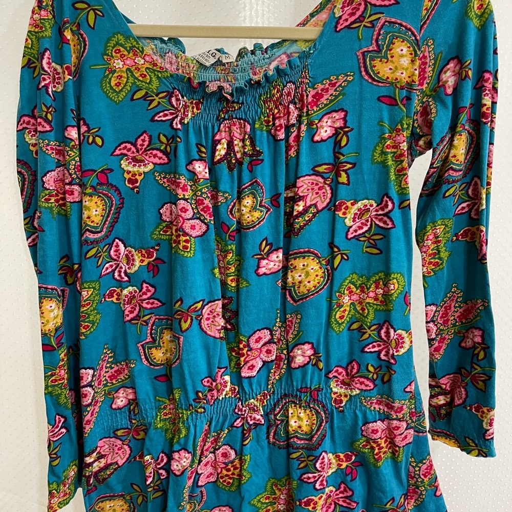 H.H.G. Long sleeve Aqua floral print cotton top